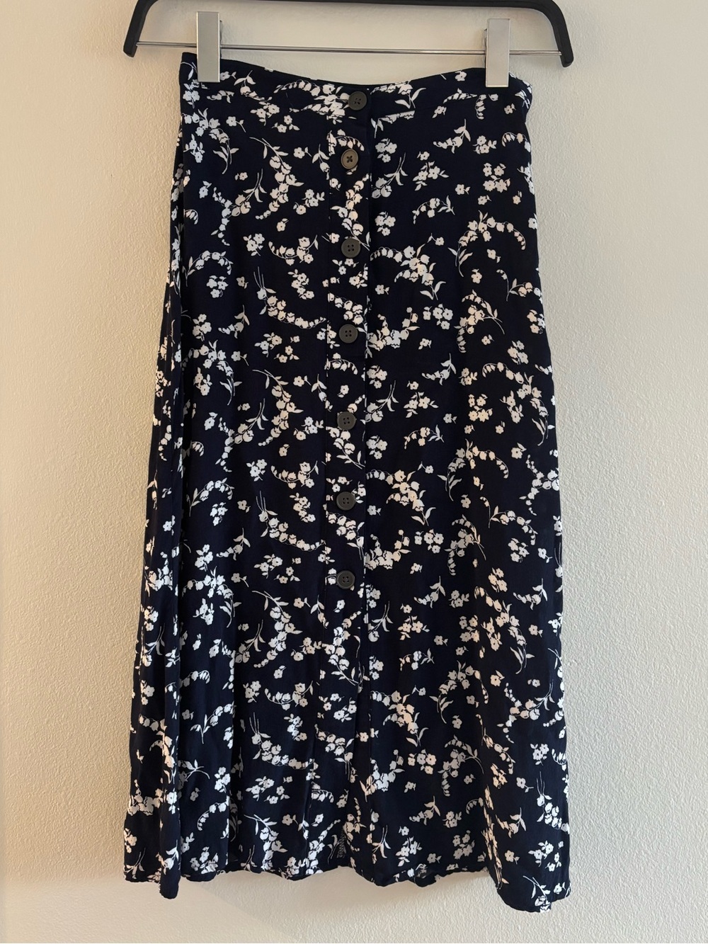 Gap Navy Blue White Floral Midi Skirt Size 0 Petite